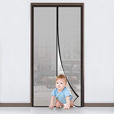 MYCARBON Moustiquaire Porte-Fenêtre 120x220cm Maille Ultra Fine Moustiquaire Aimantée Porte Rideau Anti Mouche Anti Insecte Fermeture Magnétique Installation Sans Perçage avec Bande Adhésive, Noir