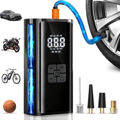 Gonfleur Pneus Voiture Sans Fil, Compresseur à Air Portatif, 150PSI (10,3 Bar) 6000mAh Mini Compresseur Portable avec Lumière LED, Voiture Pour Vélo, Moto, Vcooter, Balles