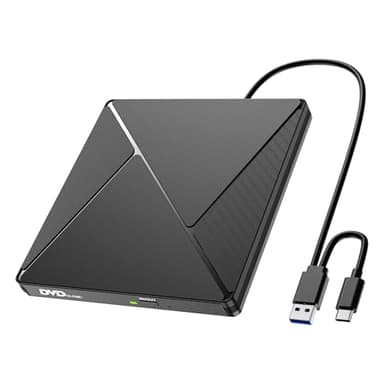 Lecteur CD/DVD Externe pour PC, USB 3.0 et USB-C Graveur DVD Externe Optique Portable CD/DVD -/+RW Drive, Mince DVD Player Transmission Rapide Câble USB Intégrée pour Windows/MacOS/Laptop/Desktops