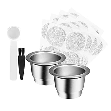 CENPEK Dosettes de café rechargeables en acier inoxydable compatible avec machines Nes-Presso (2 tasses + 100 couvercles)