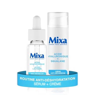 Mixa - Routine Sérum Concentré Réhydratant + Crème Anti-Sécheresse - à l'Acide Hyaluronique et Lactique + Squalane - Apaise & Hydrate pendant 48H - Hypoallergénique - 30 ml + 50 ml