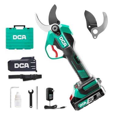 DCA Sécateur Électrique Sans fil 20V, max 35mm Secateur Electrique Moteur Sans Balais avec batterie 2,0Ah, lame SK5 avec étui de sécurité portable pour la taille jardinage vignoble arbres fruitiers