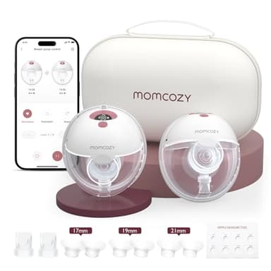 Momcozy M5 Smart Tire-lait Électrique Main Libre, Tire-lait Portable Contrôlé par Application, Pompe Électrique Sans Fil, 3 Modes 9 Niveaux d’Aspiration, Téterelle 24 mm(Rouge, 2 Pièces)