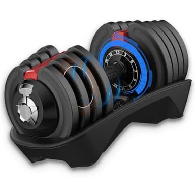 DH FitLife haltère réglable 1,5 à 18 kg avec base de rangement pour la musculation femme et homme, set d'haltères avec plaques de poids, gain de place pour l'entraînement, poids variables 12 en 1