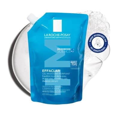 La Roche-Posay, Effaclar, Gel Moussant Purifiant Éco-Recharge, Nettoie en Douceur & Matifie, Formule Sans Savon, pH Physiologique, Pour Peaux Grasses à Tendance Acnéique, 400 ml