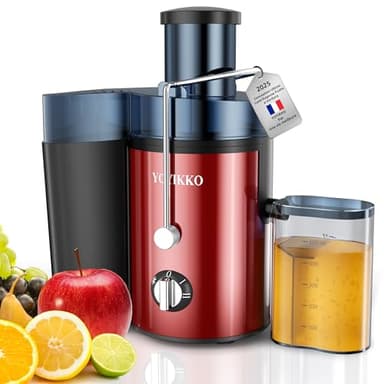Centrifugeuse Extracteur de Jus, 3 vitesses, extracteur Frutta e Verdura 800W avec bouche de 75 mm de large, facile à nettoyer, acier inoxydable sans BPA (Rouge-60)
