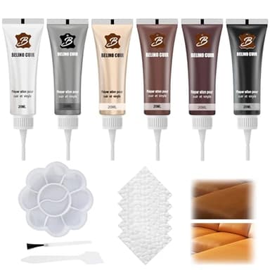 Kit de Réparation pour Cuir,6 Couleurs Pâte Réparatrice Cuir,Réparation pour Cuir Liquide,Creme Reparatrice pour Le Cuir,Kit Rénovation Cuir pour Canapé, Veste en Cuir,Siège Auto,Chaussures,Manteaux