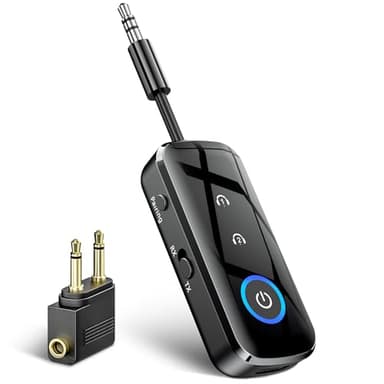 SONRU Emetteur Bluetooth Récepteur 5.3, 2 en 1 Adaptateur Bluetooth Avion Transmetteur 3,5 mm AUX Jack, Prend en Charge 2 AirPods/Casques, Emetteur pour TV/PC/Voiture/Gym Sport/Avion
