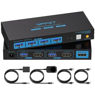 USB.3.0 HDMI KVM Switch 2 PC 1 Monitor 4K60Hz Commutateurs KVM pour Deux Ordinateurs Partagent Un Moniteur et Quatre Périphériques avec Contrôleurs d'extension et Adaptateurs d'alimentation