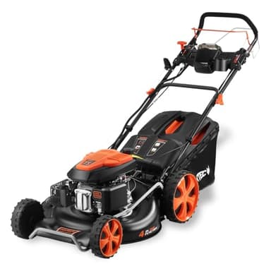 FUXTEC Tondeuse Thermique autotractée FX-RM5396eSPRO, Démarrage Électrique, Vitesse Réglable, Éjection latérale, Largeur De Coupe 53cm, Mulching, Hauteur 25-75mm, Bac Ramassage 70L