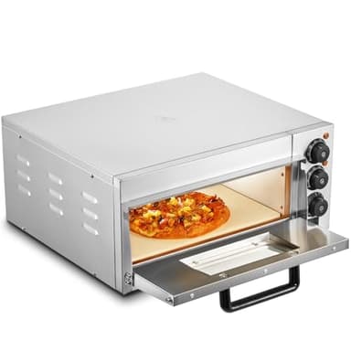 VEVOR Four à Pizza Commercial Capacité 16 po, Four Électrique de Comptoir Simple Étage, en Acier Inoxydable, avec Pierre et Poignée, Machine à Pizza d'Intérieur Polyvalente pour Restaurant Maison