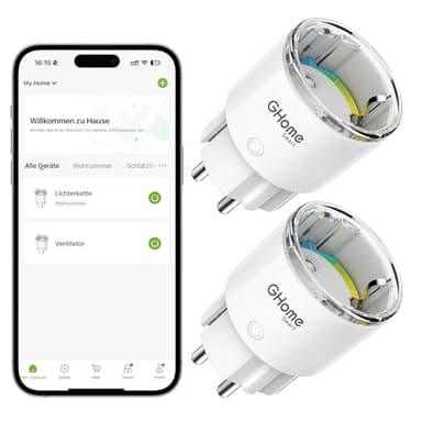 GHome Smart Mini Prise Connectée WiFi, Prise Intelligente Certifié TÜV avec APP Contrôle, Mesure de Consommation Électrique, Plug Programmable avec Alexa et Google Home, Fonction de Temps, 10A