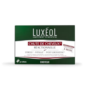 LUXÉOL - Chute De Cheveux Réactionnelle - Aide À Prévenir Chute De Cheveux Passagère - Stress, Fatigue, Post-Grossesse - Capillaire De Montpellier - Fabriqué En France - Programme 3 Mois - 90 Gélules