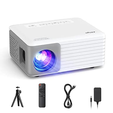 Mini Projecteur avec Trepied, Videoprojecteur 1080P Full HD Supportée, 200 ANSI, AKIYO O1 Retroprojecteur 200 Pouces Home Cinema, Zoom 50%, Projecteur Video Compatible avec iOS Android HDMI USB PS5