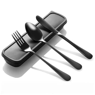 pclapora 4 Pièces Couverts de Camping, Couleurs Couvert Pique Nique, Portables Ensemble de Couverts en Acier Inoxydable avec étui Portable, pour Pique-Nique Voyage Camping Bureau École