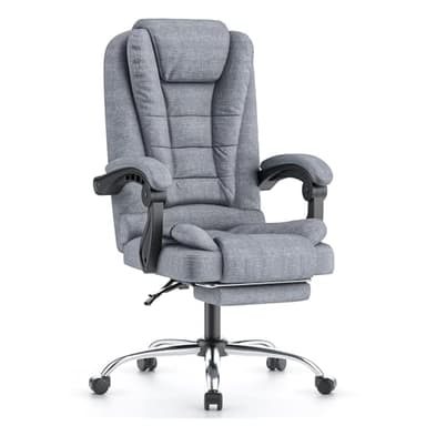 naspaluro Fauteuil de Bureau, Chaise Bureau avec Large Assise rembourrée, Siège Ergonomique Inclinable Hauteur Réglable, Roulette Silencieuse, avec Repose-Pieds, Gris