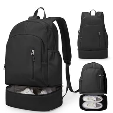 VENATIN Sac a dos Sport Pour Femme Sac à dos Imperméable Avec Compartiment à Chaussures Sacs à dos Loisir Le Sport pour Le Aptitude Voyage Nager Randonnée Multifonction Homme,Noir