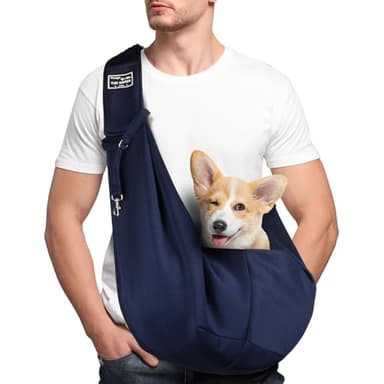 Adiwo Sac de Transport pour Chien Chat, Réglable Sac à Bandoulière Mains Libres Petit Chien, pour Chiens/Chats de Taille Moyenne Jusqu'à 7,5 kg, pour l'extérieur, Les Voyages, Le Métro (Bleu)