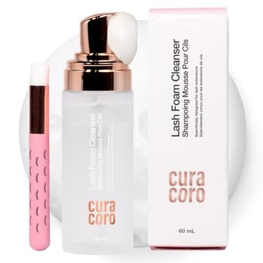 Curacoro 60ML Shampoing pour extensions de cils (sans parfum), mousse nettoyante pour peau sensible, élimine le maquillage waterproof, pour usage professionnel et domestique.