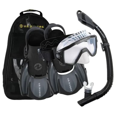 US.Divers Set Avila | Kit de Plongée Masque Palmes et Tuba avec purge pour Adulte Protection UV Verres Anti-buée Anti-fuite Randonnée Aquatique Snorkeling Homme Femme Masque Silicone Palmes réglables