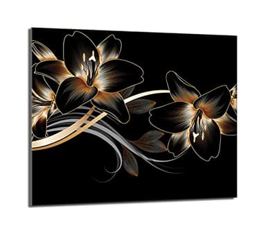DarHaus Plaque de recouvrement, 60 x 52 cm, en verre, pour cuisinières électrique, à induction, convient comme décoration, protection anti-éclaboussures ou planche à découper, Orchidée Noir
