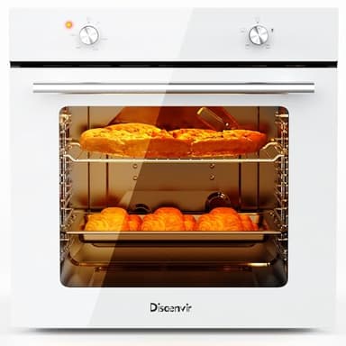 Four encastrable 60 cm Disaenvir, four encastrable blanc, four avec fonction vapeur 65 L, fonction pizza 2,2 kW, 4 fonctions, grill, cuisson à chaleur tournante 3D sur 6 niveaux