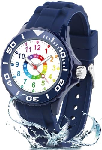 GUUMUXIN Montre pour Enfants Convient Garçons et Filles, Montre Éducative Analogique pour Enfants 5-16 Ans, Facile à Lire, Cadran Multicolore avec des Échelles Claires, Bracelet en Silicone Souple