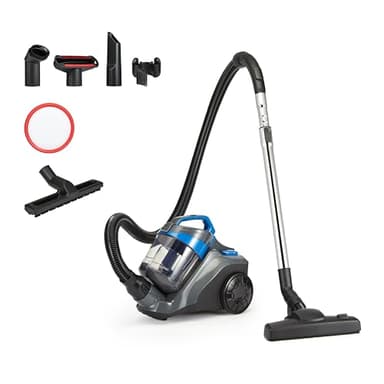 Amazon Basics Aspirateur Traineau sans Sac 1.7L Compact Ultra-Léger avec Brosse Triple Action, Filtre HEPA, 850W, pour Tapis et Sols Durs, Noir et Bleu