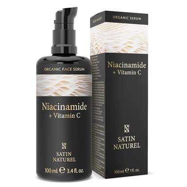 Satin Naturel Niacinamide Serum Visage Bio 100 ml – Sérum Visage à la Vitamine C et Magnésium – Hydratant et Illuminateur de Teint – Avec Aloe Vera et Eaux Florales Naturelles – Routine Beauté Femme