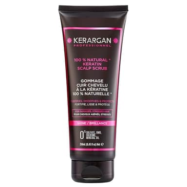 Kerargan - Gommage Purifiant à la Kératine pour Cheveux Abîmés, Stréssés - Revitalise, Exfolie et Renforce - Aloe Vera, Huile d'Argan, Huile d'Amande Douce - Sans Sulfate, OGM, Silicone - 250ml