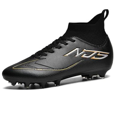 NUTTOPL Chaussures de Football Homme High Top Spike Crampons Profession Antidérapant Chaussures de Foot Adultes Athlétisme Entrainement Chaussures de Sport Noir 43 EU
