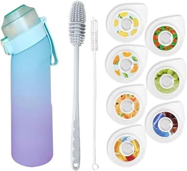 Gourde Sport, avec Lot de 7 capsules aromatiques pour bouteille d'eau, Pods parfumés pour eau aromatique 0 sucre, Sans BPA, bouteille d'eau étanche, pour gym,course à pied.Camping et randonné