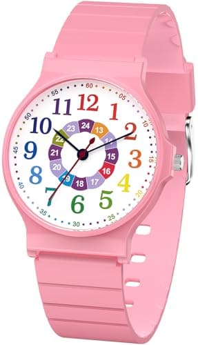 SOCICO Montre analogique pour Enfants, Montre Sportive étanche 30m pour 5-16 Ans, Montre Enfant Facile à Lire, Cadeau d'anniversaire pour Enfant, Cadeau de Noël (Rose Multicolore)
