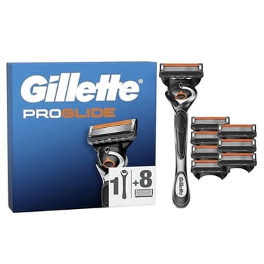 Gillette Rasoir Pour Hommes Proglide Et 8 Recharges, Manche Réutilisable Et Cartouches A 5 Lames, Tête De Rechange Avec Une Bande Lubrifiante x2 Et Une Lame De Précision Pour Un Rasage Net Du Visage