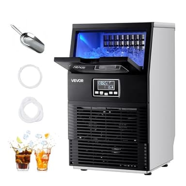 VEVOR Machine à Glaçons Commerciale 36 kg/24 h, Appareil de Préparation de Glaçons avec Capacité de Stockage de 5 kg, 32 Cubes par Cycle, avec Écran LED et Nettoyage Automatique, Restaurant Bar