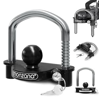 MONZANAŽ Antivol Noir verrou d'attelage de remorque Universel tęte d'attelage 50 mm Cadenas remorque avec Anneau 2 clés