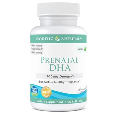 Nordic Naturals, Vegan Prenatal DHA, 500mg de DHA Végétalien à Partir d'Huile d'Algues, 60 Capsules molles végétaliennes, Testé en Laboratoire, Végétarien, Sans Soja, Sans Gluten, Sans OGM