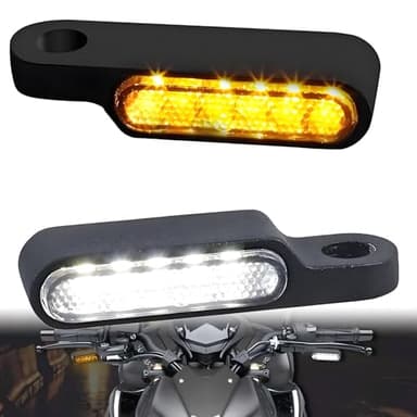 DREAMIZER Clignotants LED pour Guidon avec Feux de Position Avant Universels Compatible avec Harley Sportster Dyna Honda Shadow Kawasaki Vulcan Yamaha V-Star Road Star