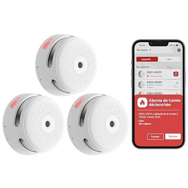 X-Sense Détecteur de Fumée Connecté avec Pile Remplaçable, Détecteur de Fumée Wi-FI Conforme à la Norme EN14604, Notifications Via l’Application, XS01-WX, Lot de 3