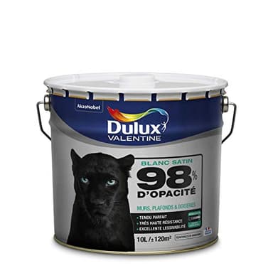 DULUX VALENTINE Peinture 98% d'Opacité - Murs, Plafonds, Boiseries - Satin Blanc 10L 5262304