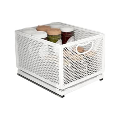ULIKEUS Panier de rangement coulissant auto-adhésif en acier au carbone avec poignée pour salle de bain, cuisine, maison