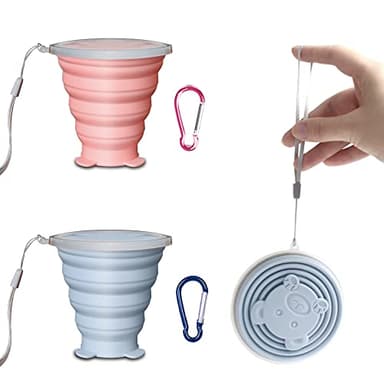 Aerzouser Ensemble de 2 Verre Pliable, 180 ml Verre de Voyage Pliable (Avec Base), Gobelet Rétractable, Peuvent être Utilisés pour les Voyages, le Fitness et plus Encore
