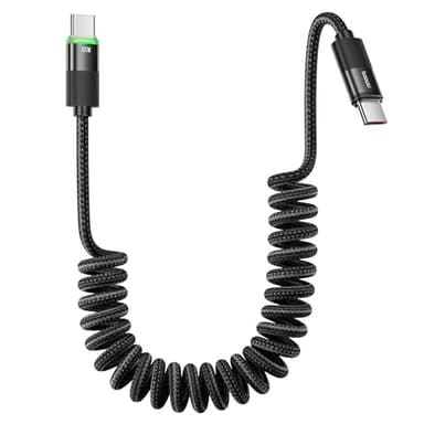 toocki Câble USB C Spiralé 1.2 M, PD 100 W Cable USBC vers Type C Rétractable Charge Rapideavec LED pour Android Auto iPhone 17 Pro Max/16/16 Pro Max/15, Samsung Galaxy S25 / S24, Xiaomi, Huawei