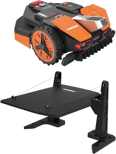 Pack Worx LANDROID Vision 800m² Robot Tondeuse sans Fil périphérique, WR208E.1 + Garage de Protection Design (Caméra 4K + IA Adaptative, évite Les Obstacles, Coupe des Bordures, Multizone)