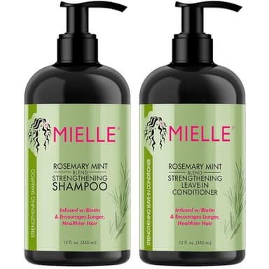 Mielle Shampooing fortifiant et après-shampoing sans rinçage à la menthe au romarin infusé à la biotine, nettoie et aide à renforcer les cheveux faibles et cassants, 340,2 g