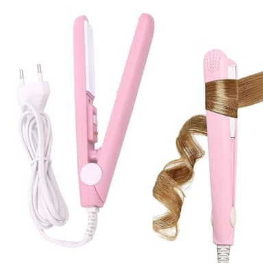 Fer à Lisseur 2 en 1 Mini en Céramique - Lisseur et Fer à Friser Automatique Pour Cheveux Courts et Tous Types - Rose