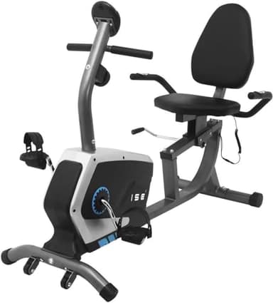 ISE Vélo d'appartement Semi-Allongé Vélo Couché avec Frein Magnétique,Roues de transport, Capteurs d'Impulsion et Ecran LCD, 8 Niveaux de Résistance Réglables, Ise Velo Appartement