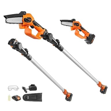 VEVOR Élagueur Électrique sur Perche Sans 20 V 2 Ah peut atteindre 22000 RPM 135° Fil 2 en 1 Télescopique 1,08-2,43m Épaisseur de Coupe 13 cm​ Élagueur Électrique avec Batterie et Couvercle