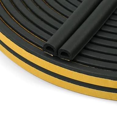 Flintronic Bande de Joint D-Profil, Joint d'Étanchéité Porte, Joint Fenetre Isolation avec Forte Adhérence, Isoler du Bruit, Anti-collision et Anti-intempéries, 9mm x 6mm (Noir 12M)