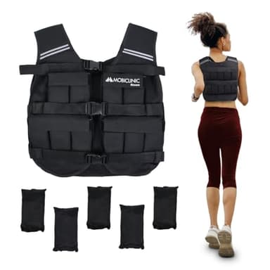 Mobiclinic®, Gilet lesté, 20kg, Veste lestée, Ajustable, Résistant, Tissu oxford 600d, Poids inclus, Bandes réfléchissantes, Respirant, Pour l'entraînement physique, Iron20